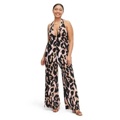 New - Women's Halter Leopard Neutral Jumpsuit - DVF