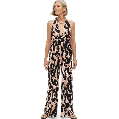 New - Women's Halter Leopard Neutral Jumpsuit - DVF