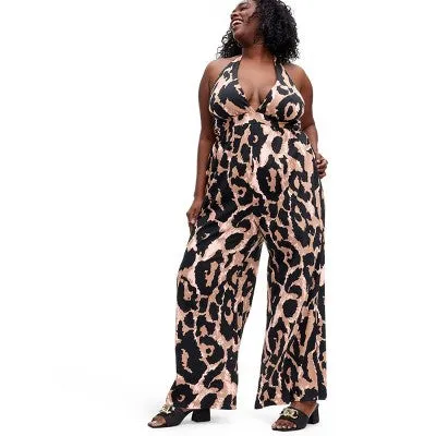 New - Women's Halter Leopard Neutral Jumpsuit - DVF