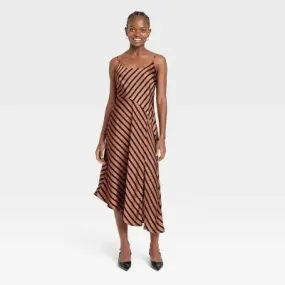 New - Women's Midi Slip Dress - A New Day Brown Striped XS