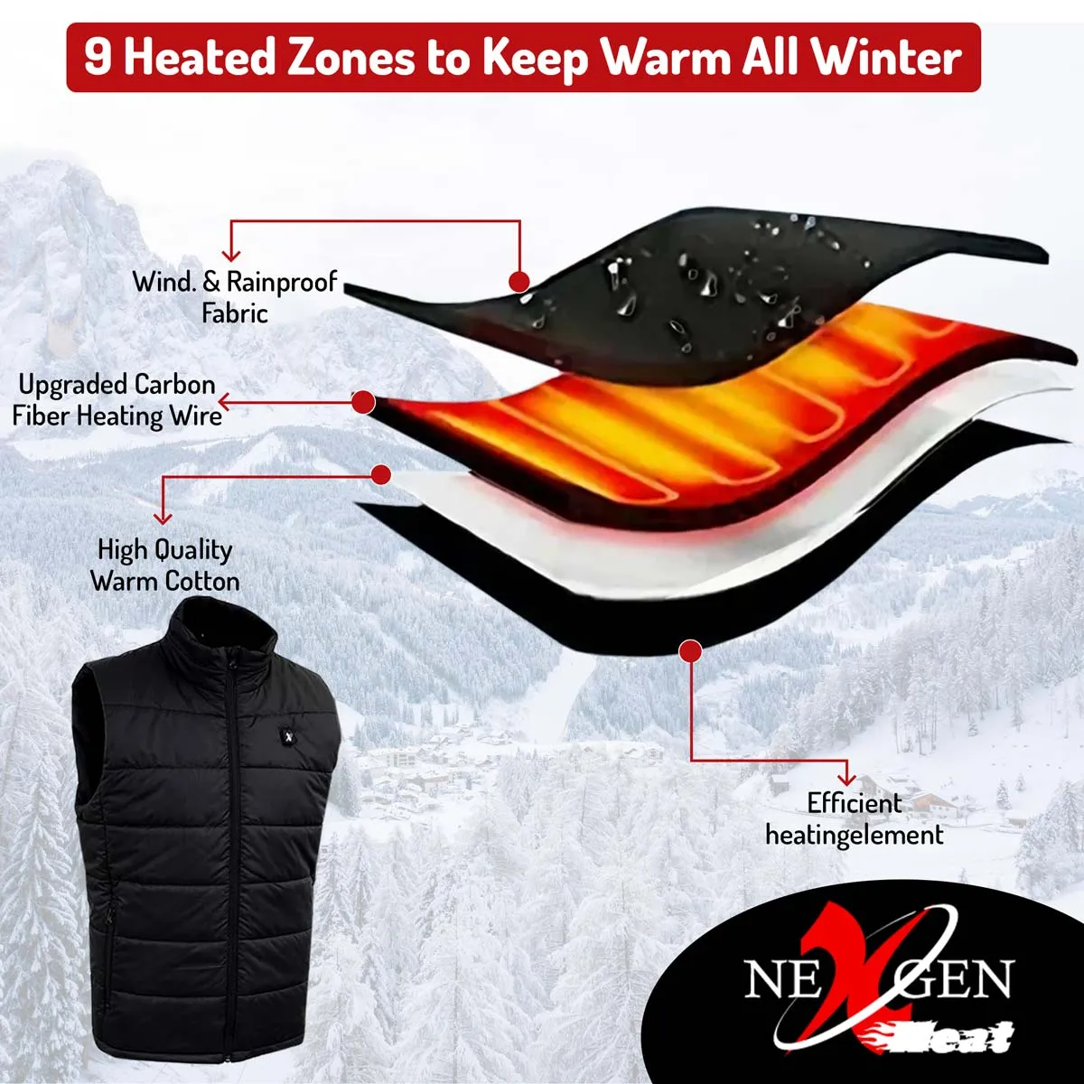 Nexgen Heat Women's NXL4301SET Puffer Black Heated Winter Vest for Outdoor Activities w/ Battery