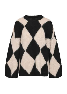 Noisy May - Black and White Diamond Knit Jumper