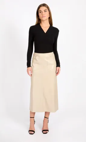 Oatmeal Cracked PU Midaxi Skirt by Vogue Williams