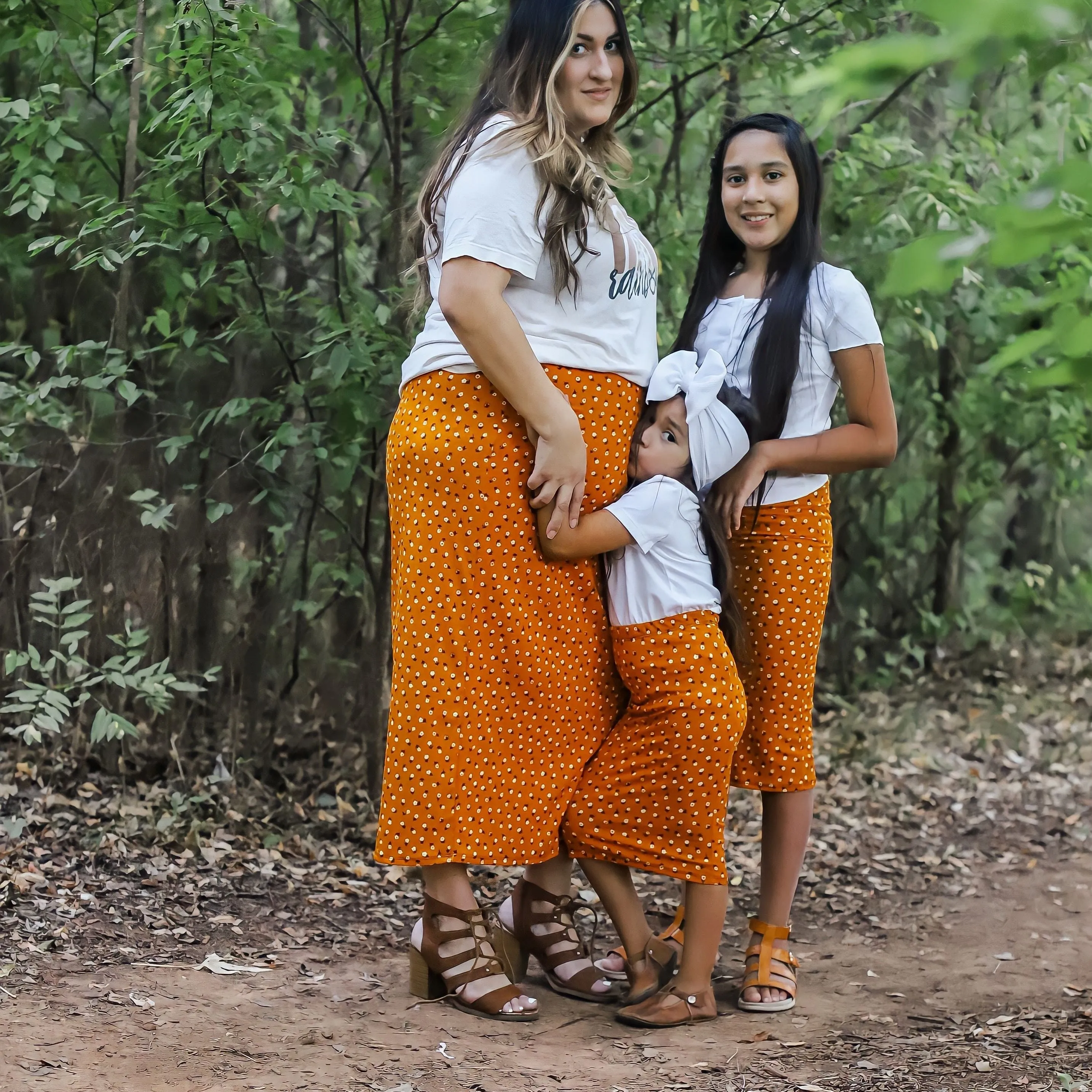 Orange Floral Childrens Pencil Skirt