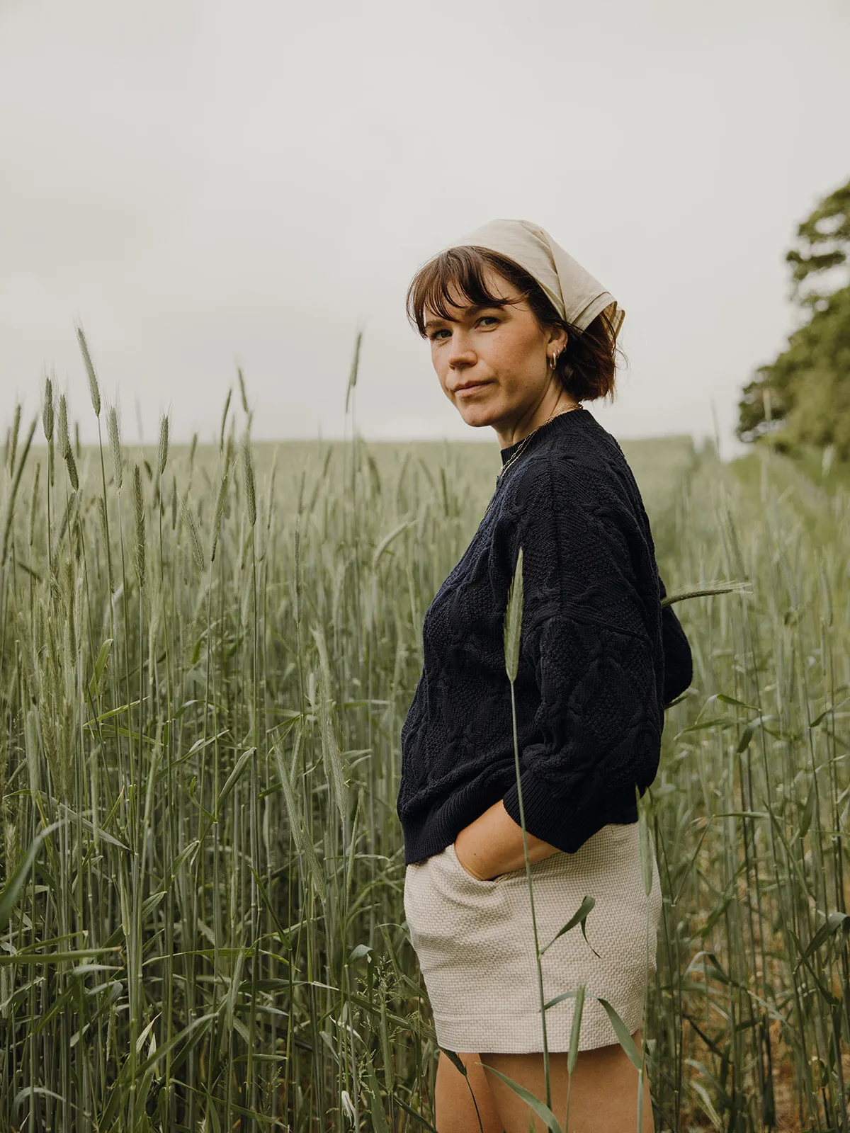 Organic Cotton Cable Sweater in French Navy