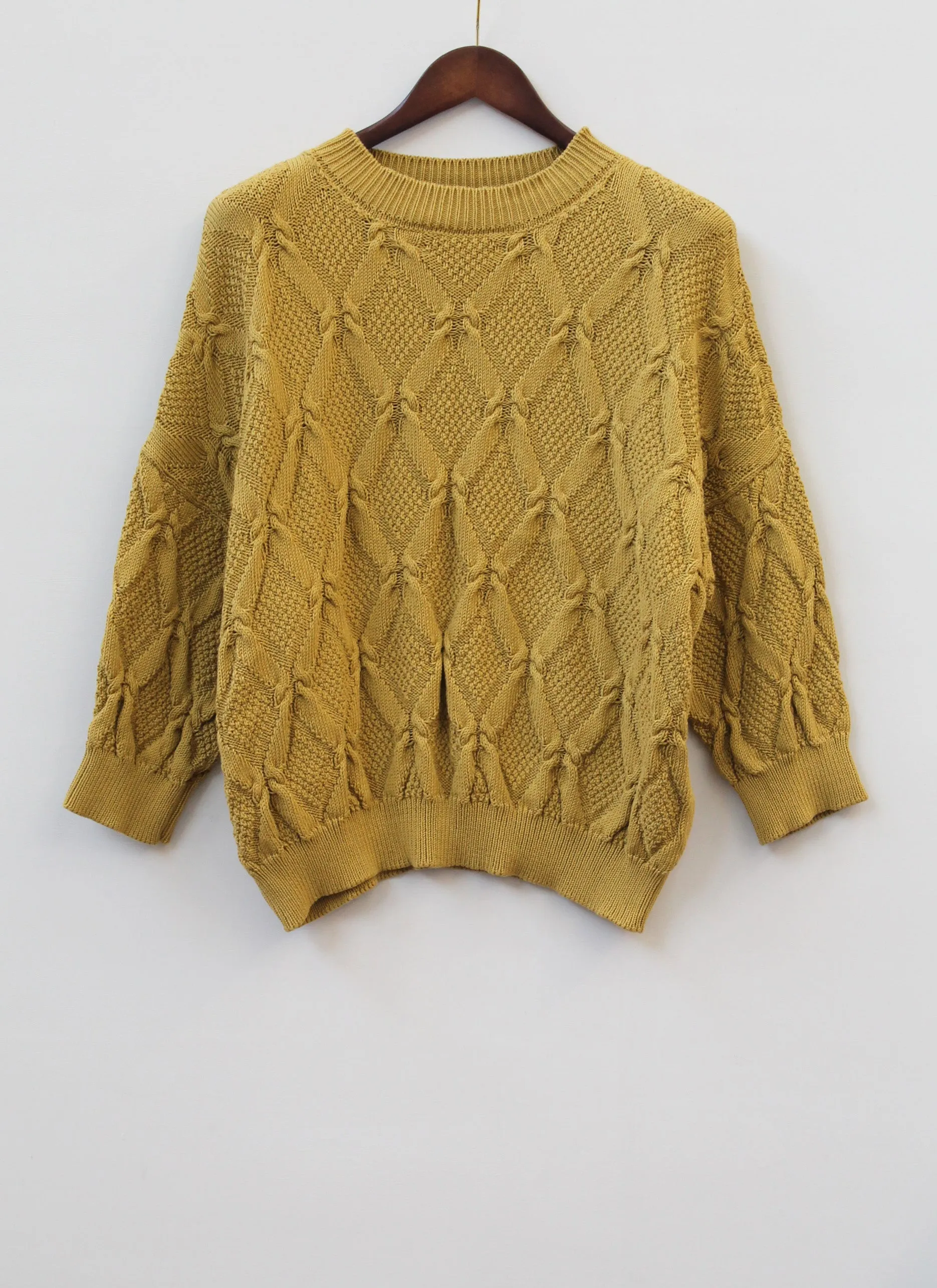 Organic Cotton Cable Sweater in Old Gold