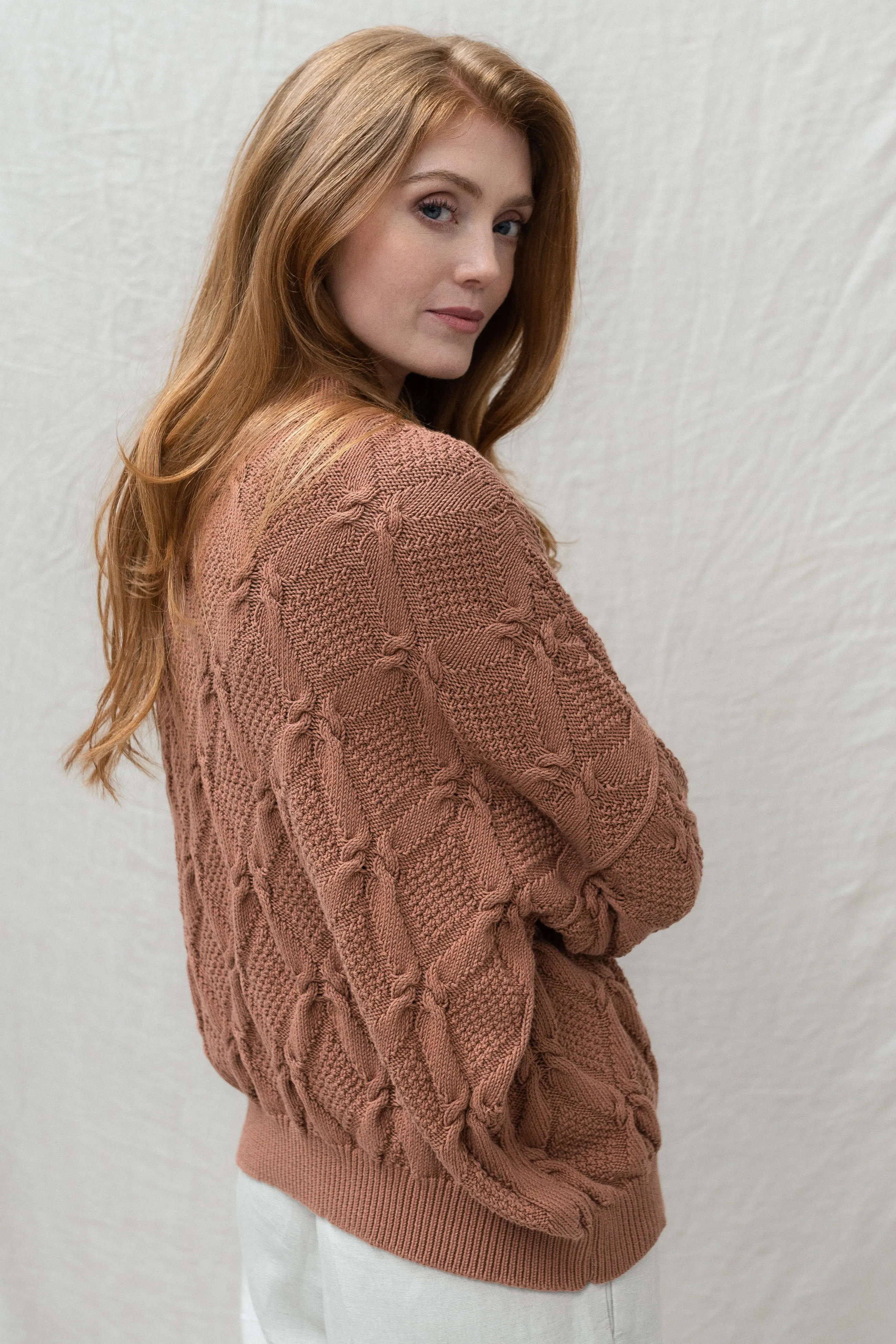 Organic Cotton Cable Sweater in Old Gold