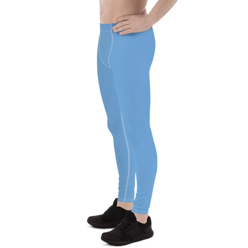 Pastel Blue Solid Color Meggings, Designer Light Baby Blue Solid Color Premium Spandex Men's Leggings Tights- Made in USA/EU