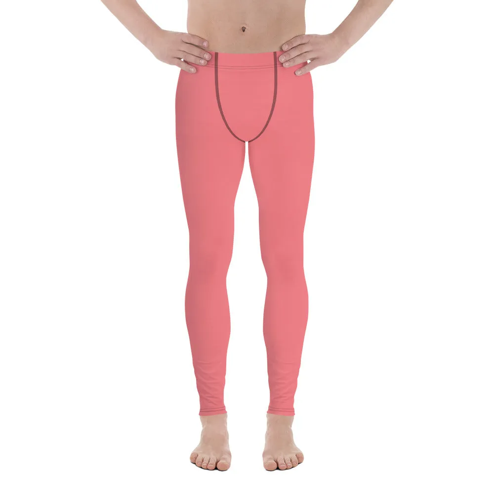 Peach Pink Color Men's Leggings, Best Solid Color Meggings Compression Tights-Made in USA/EU