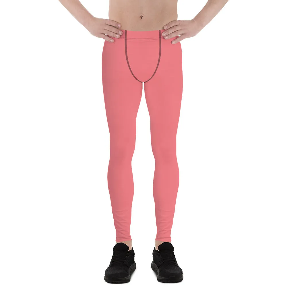 Peach Pink Color Men's Leggings, Best Solid Color Meggings Compression Tights-Made in USA/EU