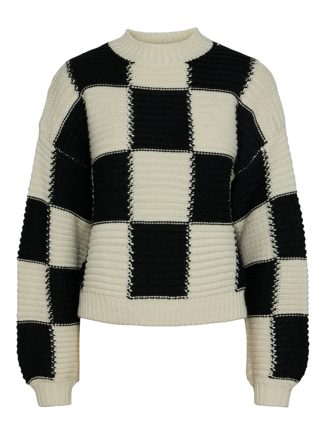 Pieces - Checkerboard Knit Jumper in Monotone