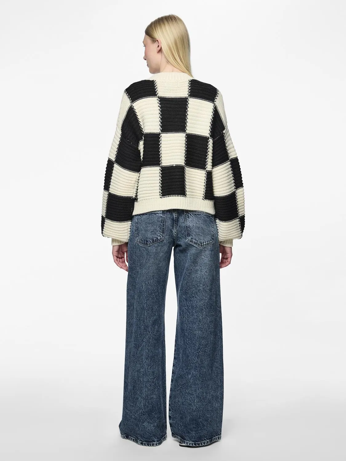 Pieces - Checkerboard Knit Jumper in Monotone