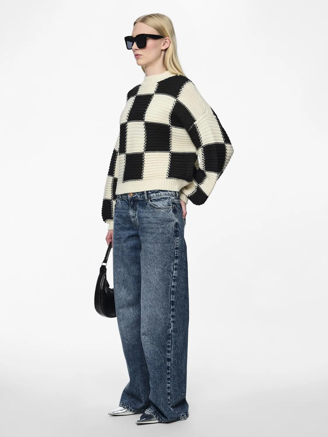 Pieces - Checkerboard Knit Jumper in Monotone