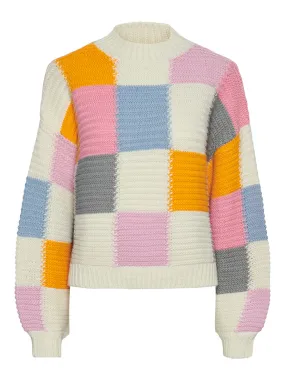 Pieces - Checkerboard Knit Jumper in Pastel