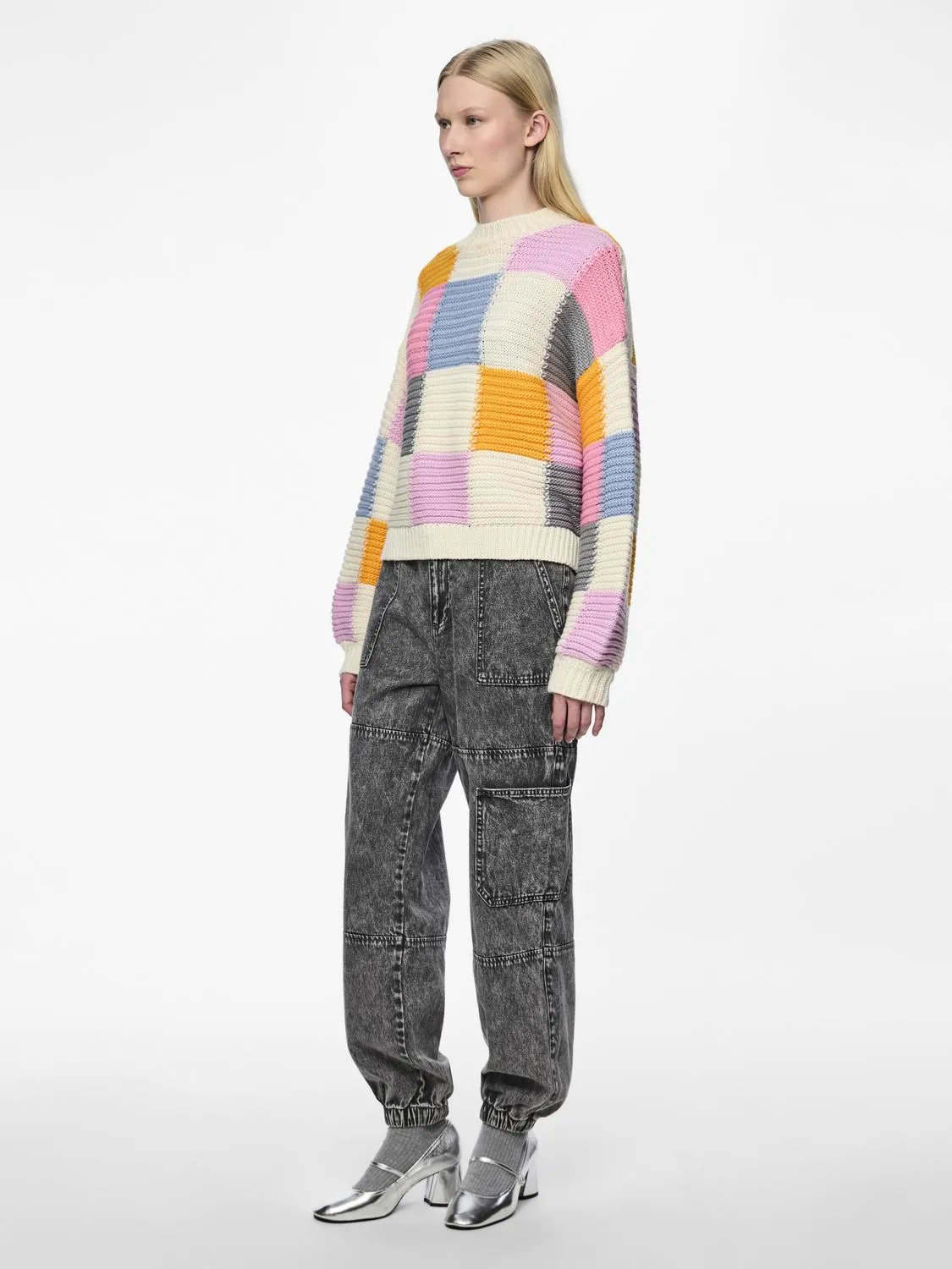 Pieces - Checkerboard Knit Jumper in Pastel