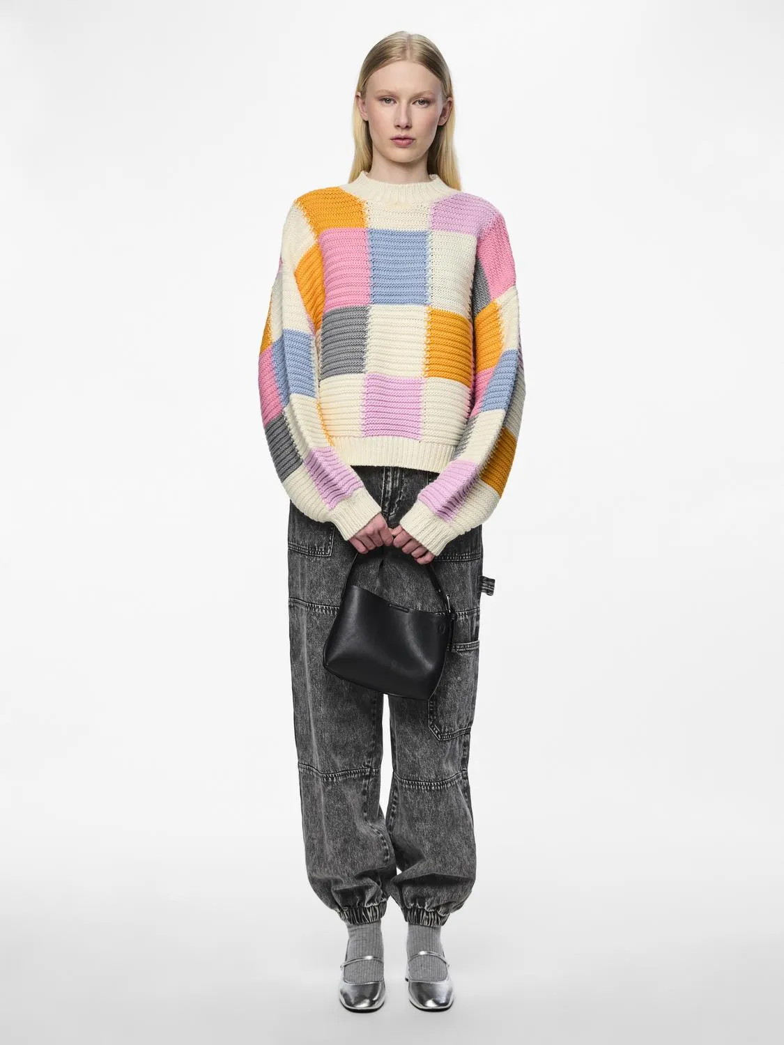 Pieces - Checkerboard Knit Jumper in Pastel