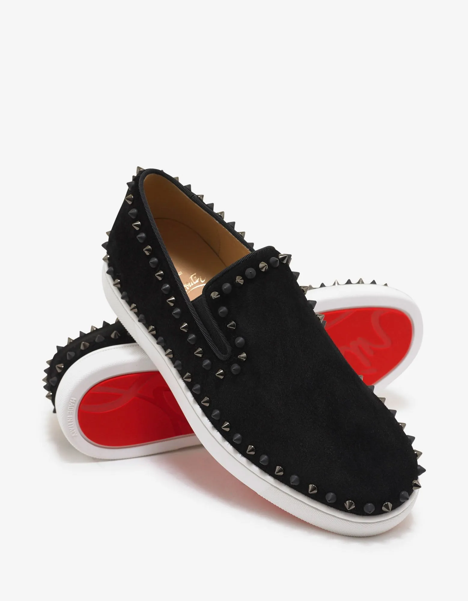 Pik Boat Flat Black Suede Mix Spikes Trainers