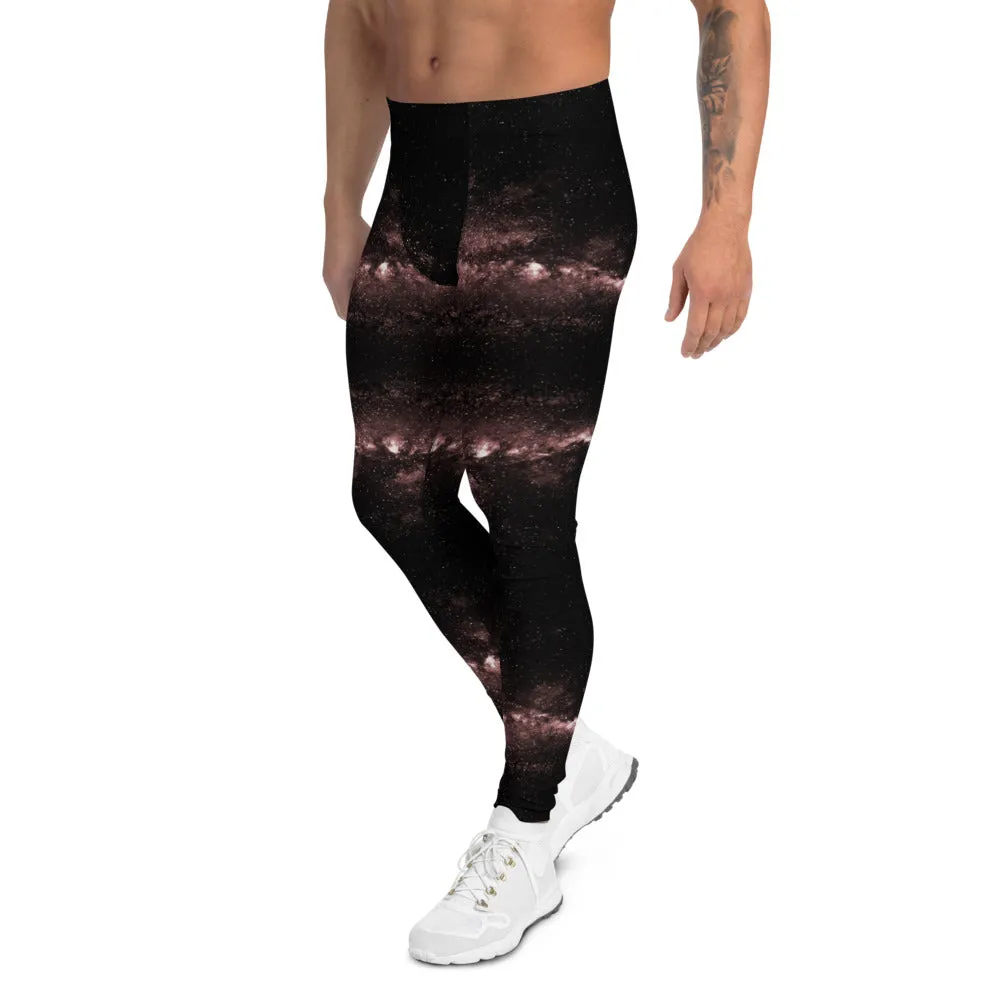 Pink Galaxies Men's Leggings, Space Galaxy Premium Meggings Compression Tights-Made in USA/EU