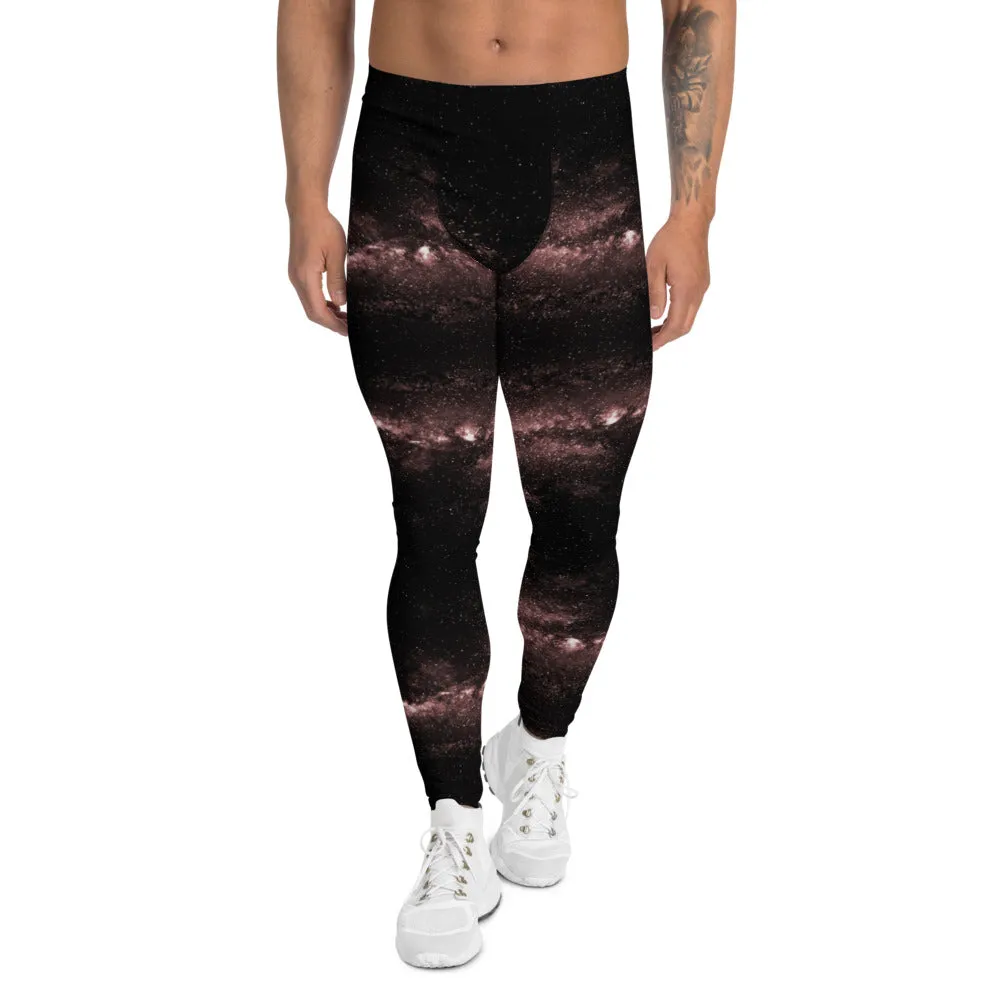 Pink Galaxies Men's Leggings, Space Galaxy Premium Meggings Compression Tights-Made in USA/EU