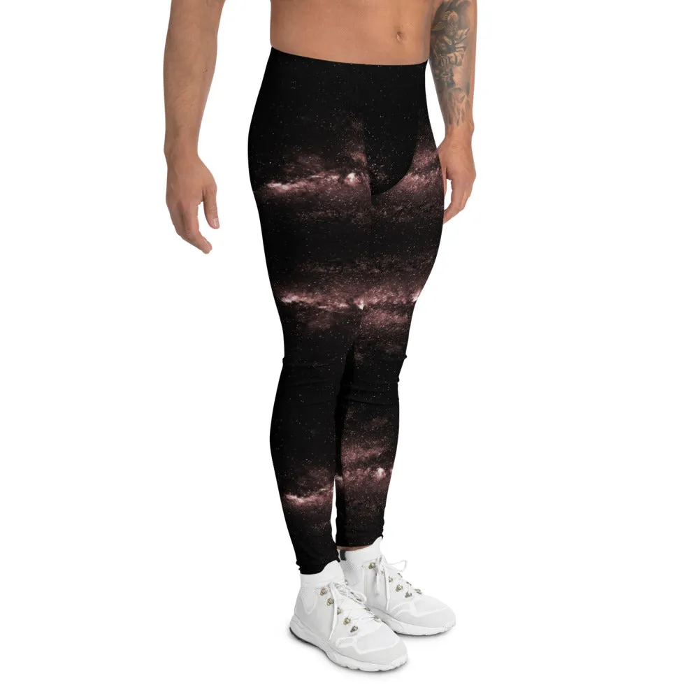 Pink Galaxies Men's Leggings, Space Galaxy Premium Meggings Compression Tights-Made in USA/EU