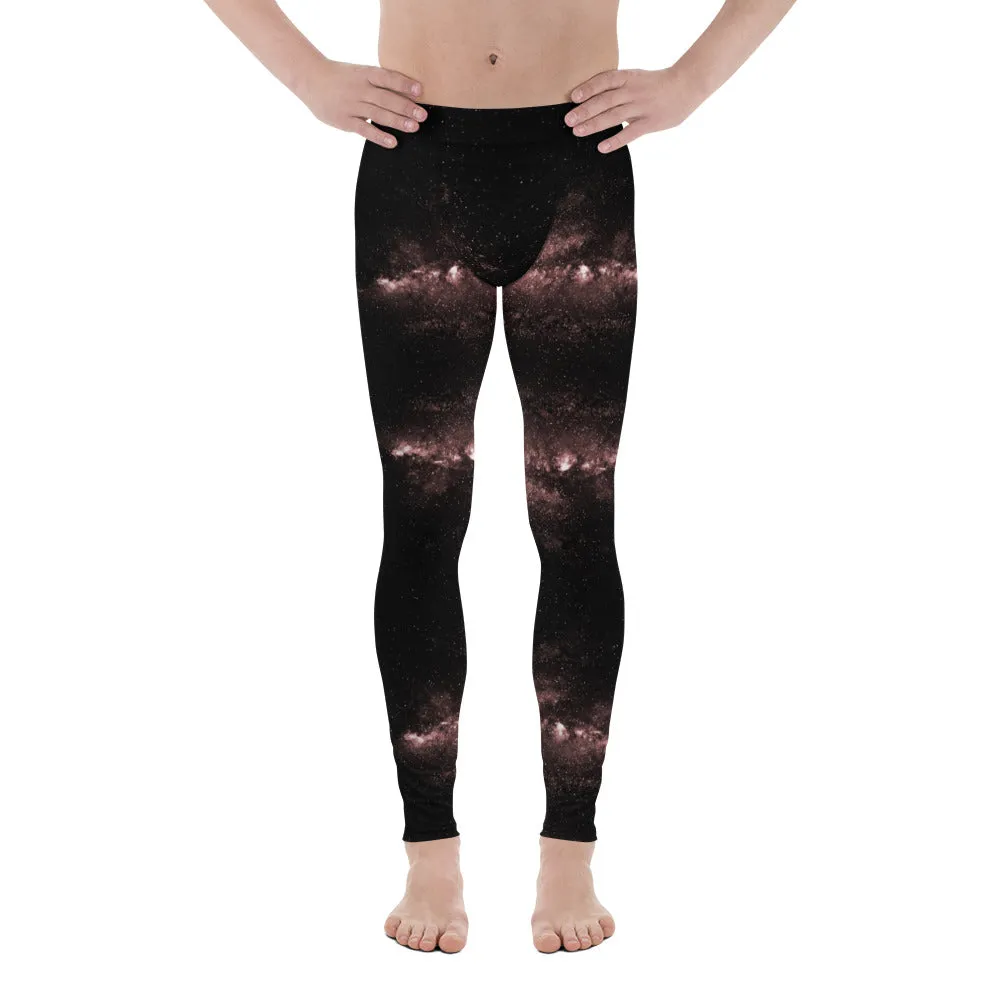 Pink Galaxies Men's Leggings, Space Galaxy Premium Meggings Compression Tights-Made in USA/EU