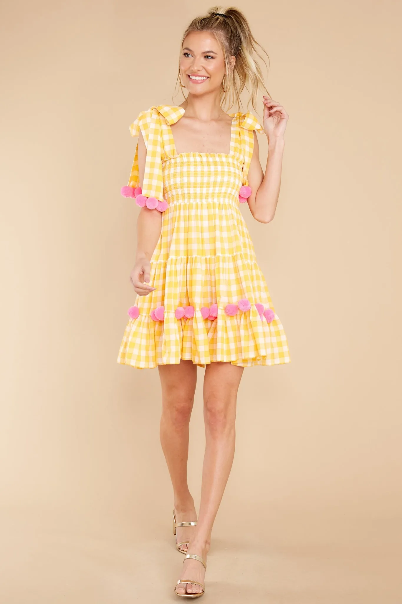 Pippa Yellow Gingham Short Dress