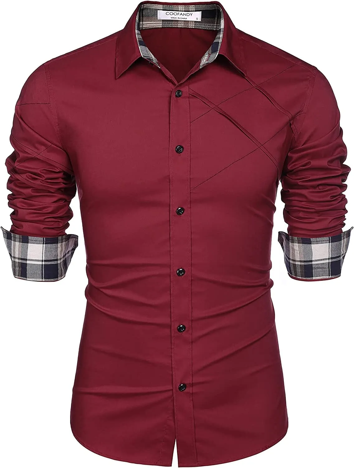 Plaid Collar Button Cotton Dress Shirt (US Only)