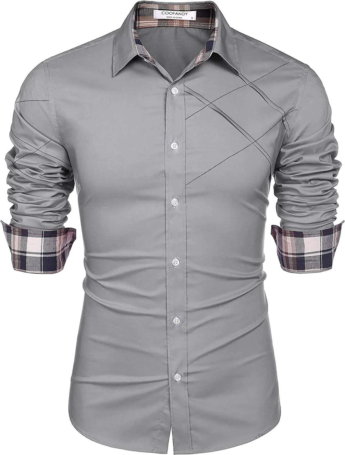 Plaid Collar Button Cotton Dress Shirt (US Only)