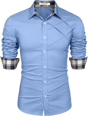 Plaid Collar Button Cotton Dress Shirt (US Only)