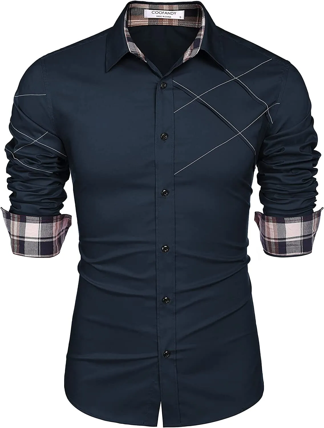 Plaid Collar Button Cotton Dress Shirt (US Only)