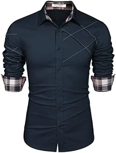 Plaid Collar Button Cotton Dress Shirt (US Only)