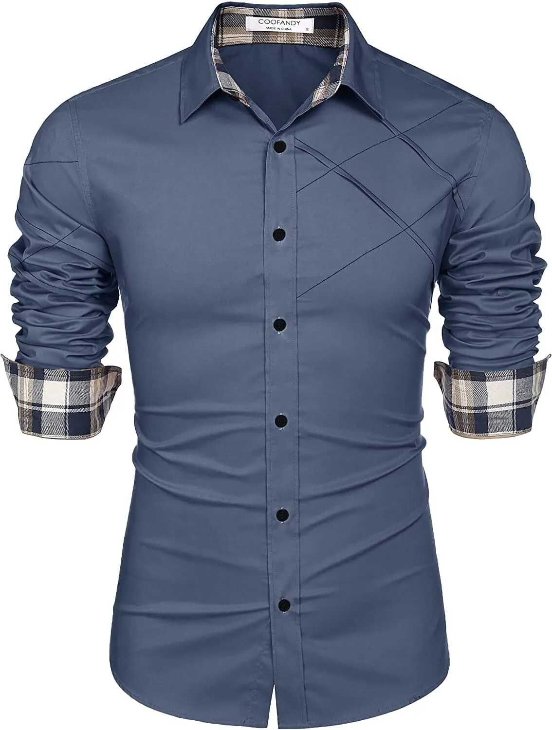 Plaid Collar Button Cotton Dress Shirt (US Only)