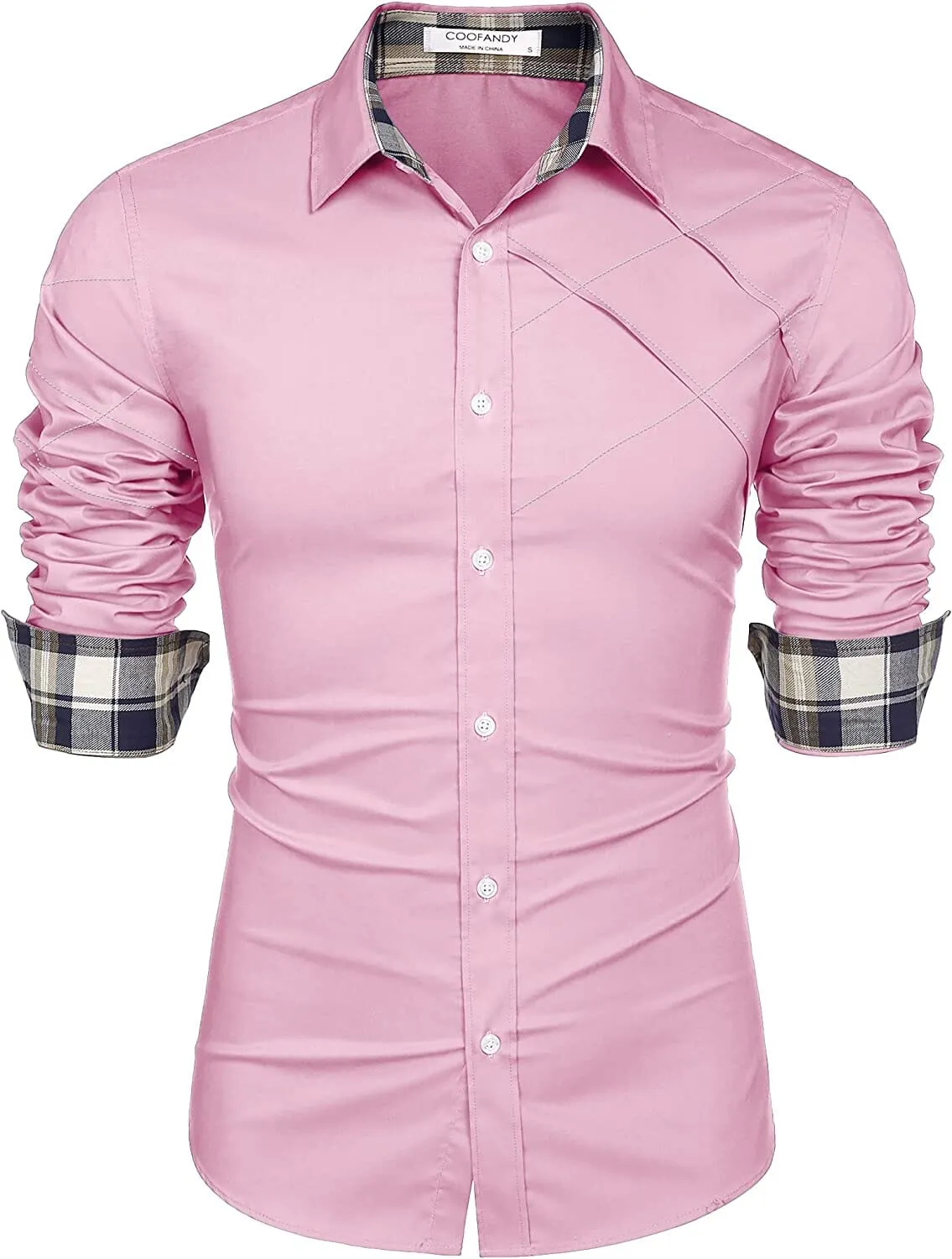 Plaid Collar Button Cotton Dress Shirt (US Only)