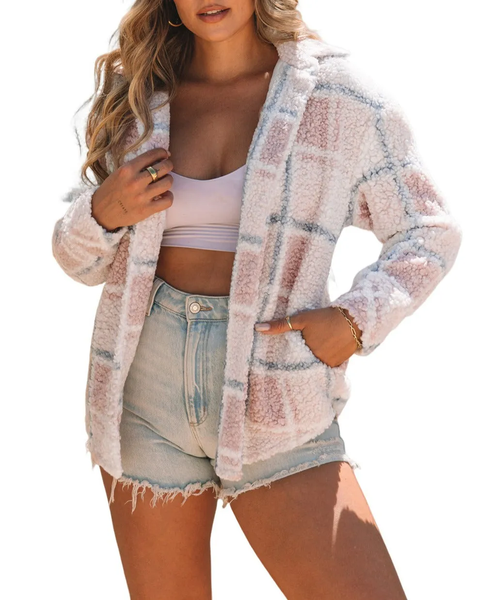 Plaid Sherpa Buttoned Pocketed Shacket