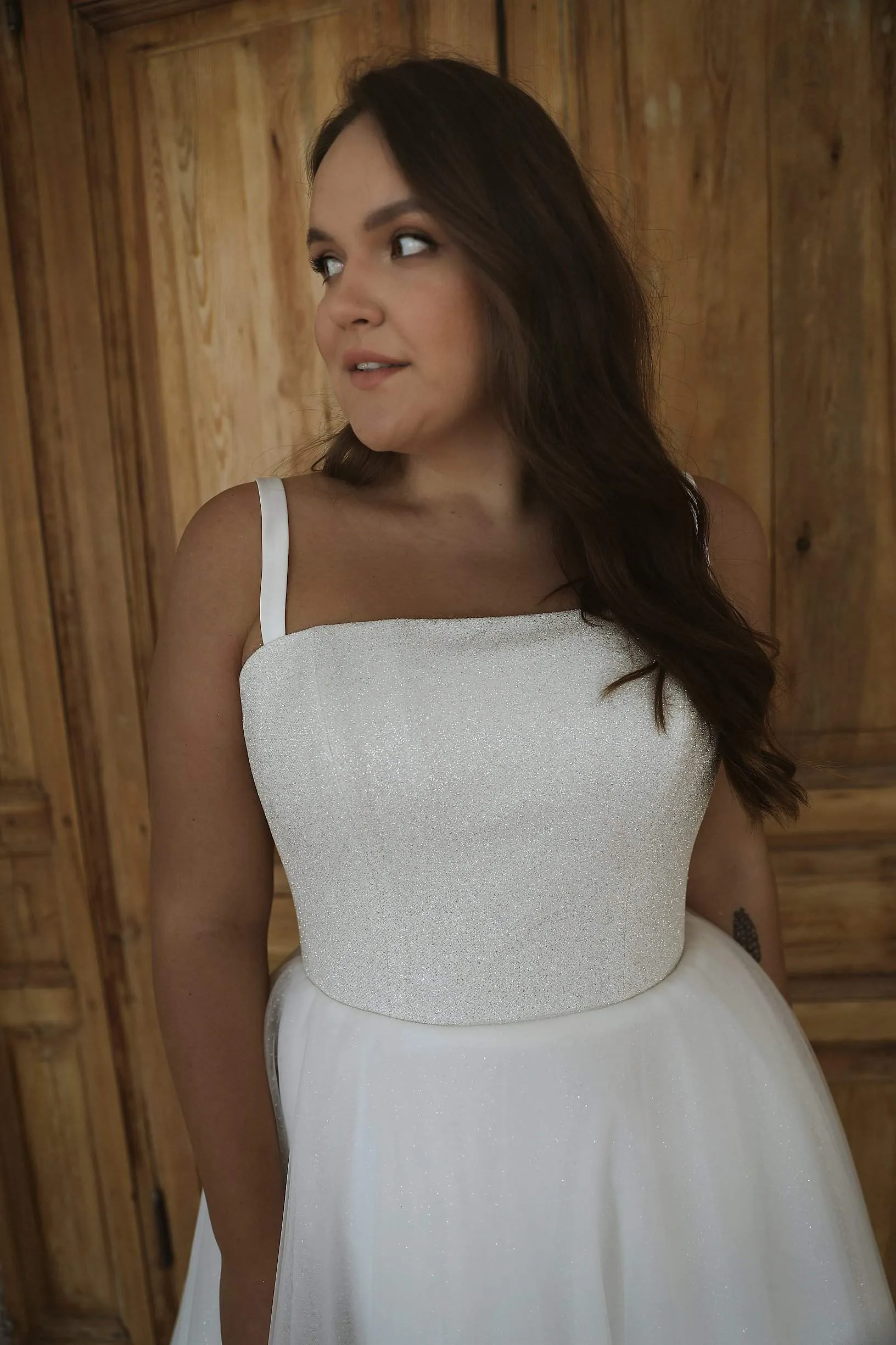 Plus Size Sparkly Wedding Dress Klouzi 2 with spaghetti straps