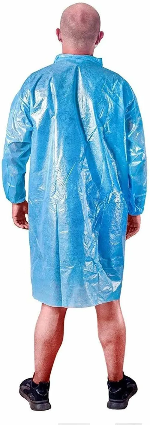 Polyethylene Lab Coat. Blue Poly Work Gown X-Large. Disposable Plastic