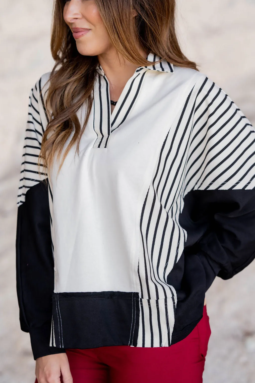 Pop Of Stripes Blocked Sweatshirt