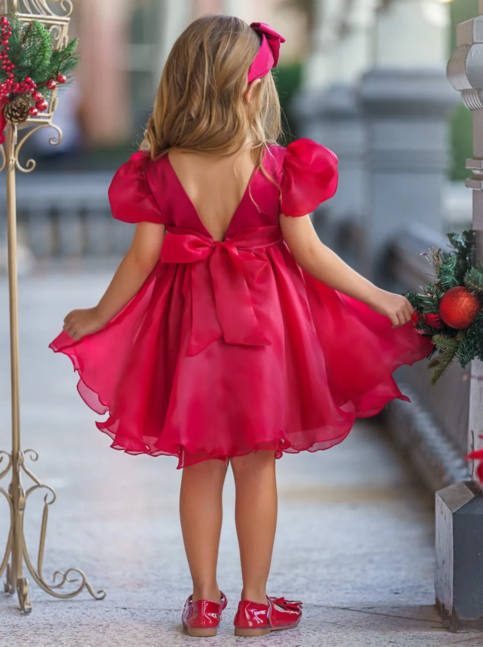 Princess Perfection Puff Sleeve V-Back Party Dress