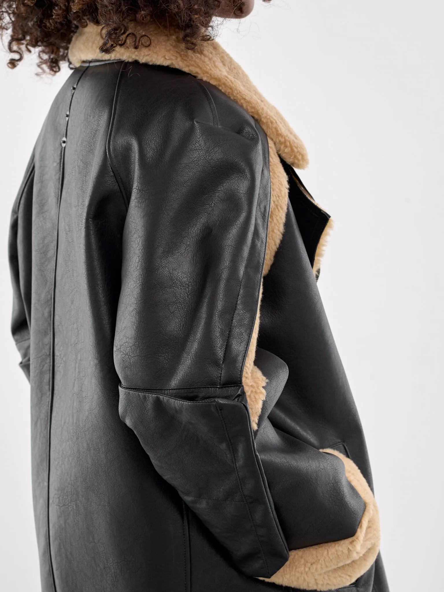 Prism Faux Shearling Jacket (CA06PSJ13BB-BROWN-BLACK)