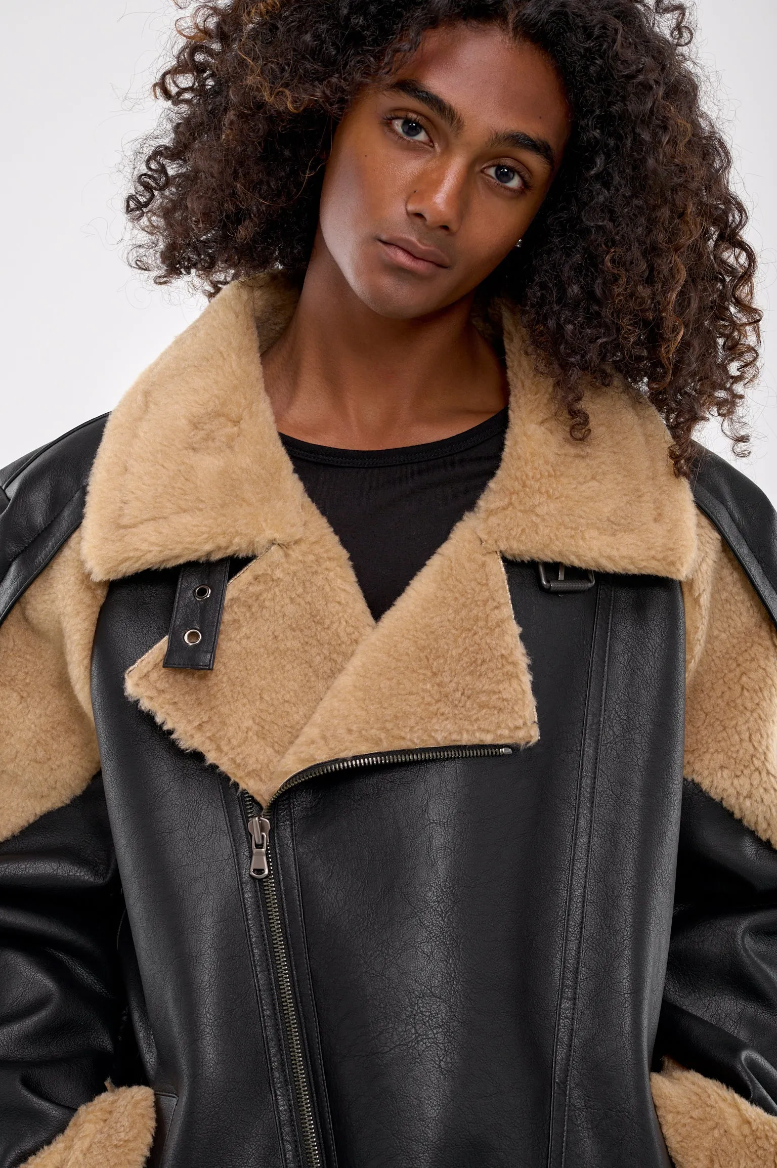 Prism Faux Shearling Jacket (CA06PSJ13BB-BROWN-BLACK)