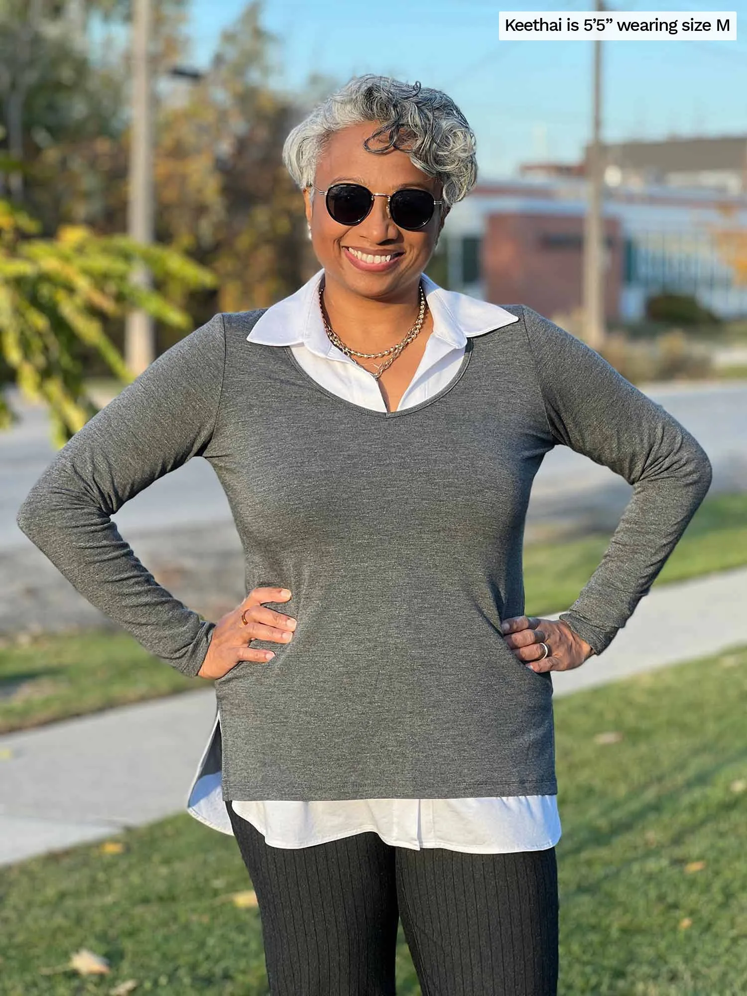 Priya modern long sleeve v-neck top - FINAL SALE