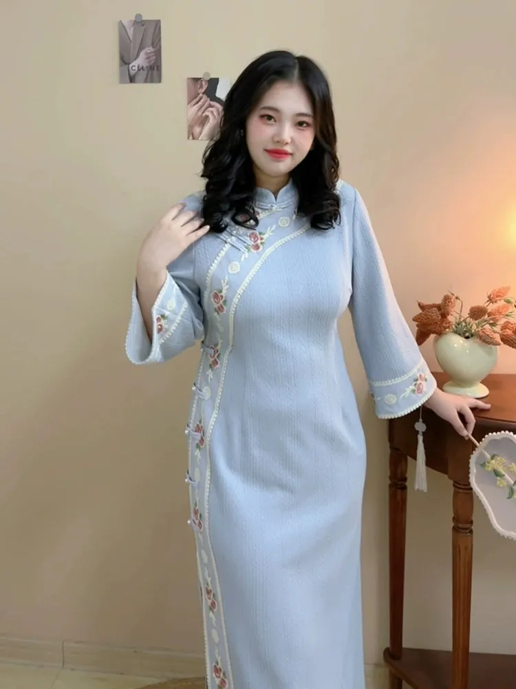 Qing Xin 清新 Plus Size Vintage Inspired Long Sleeve Qipao