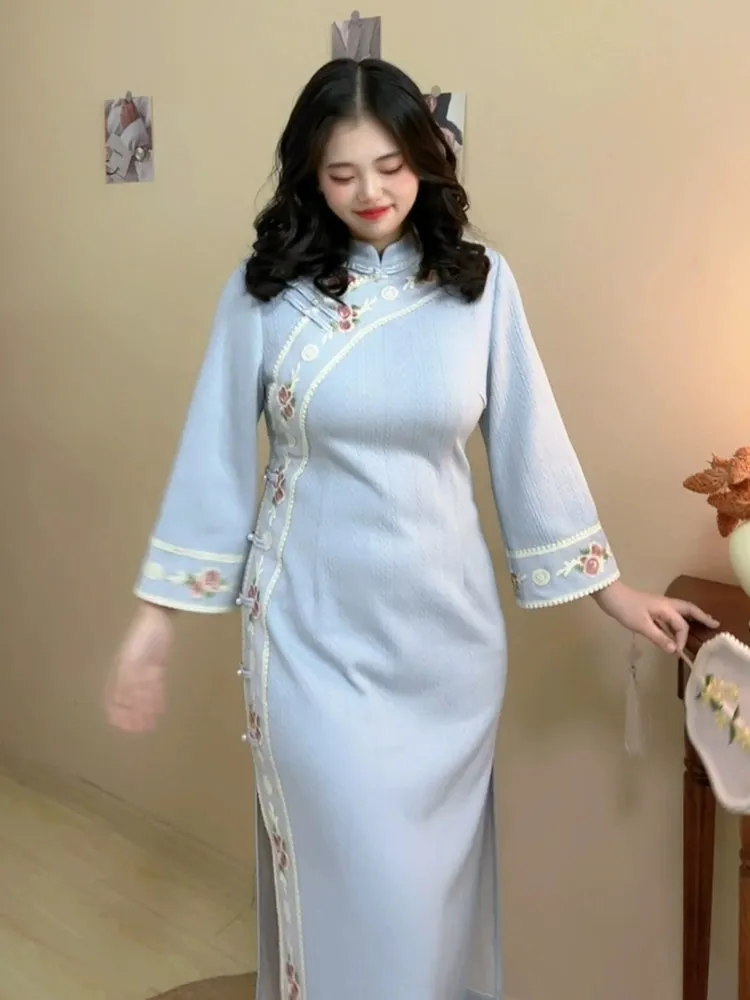 Qing Xin 清新 Plus Size Vintage Inspired Long Sleeve Qipao