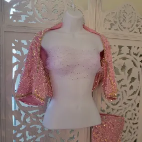 "KAYA" Iridescent Pink Sequin Velvet Shrug Sweater