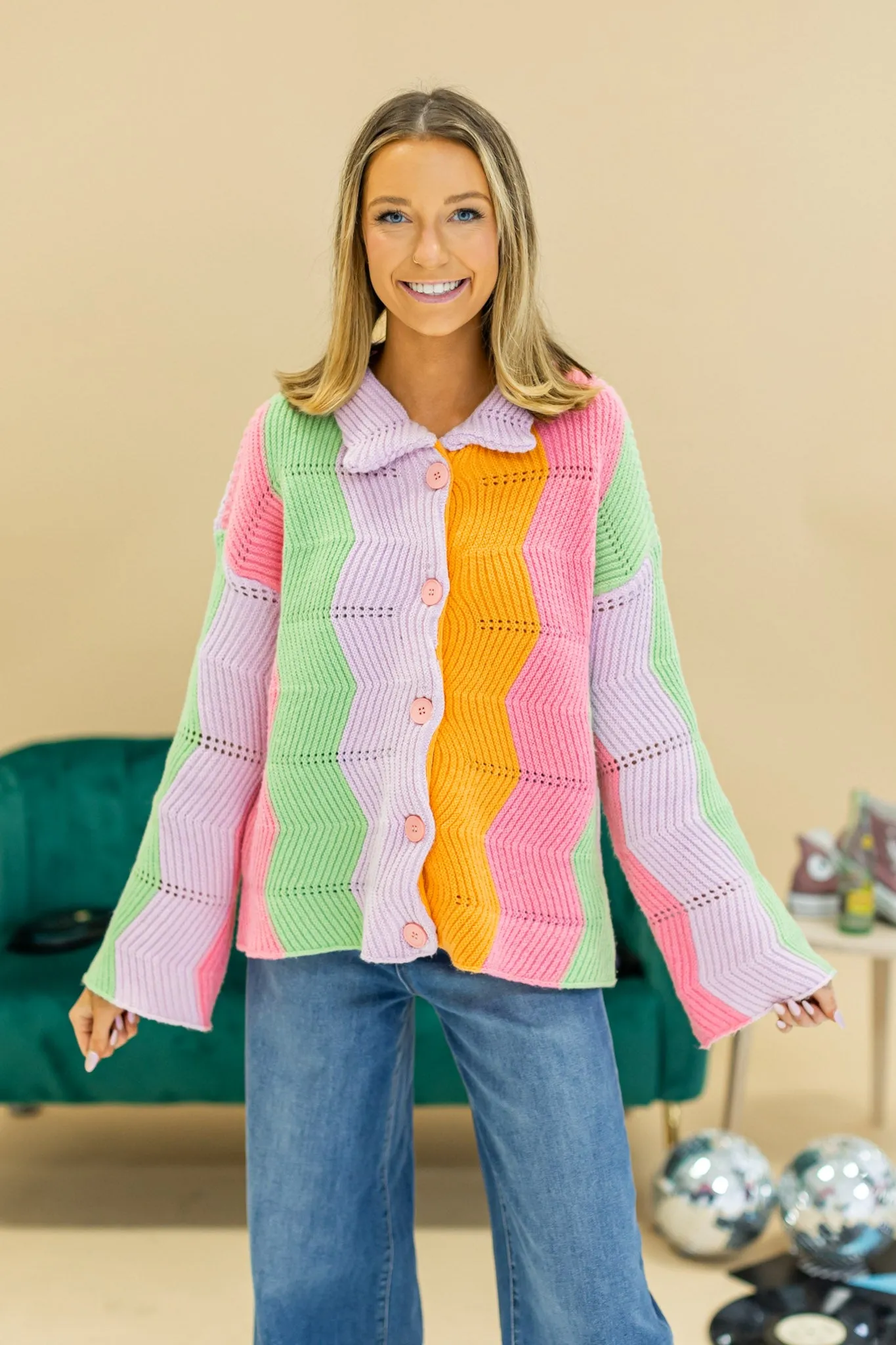 Rainbow Chevron Blanket Cardigan