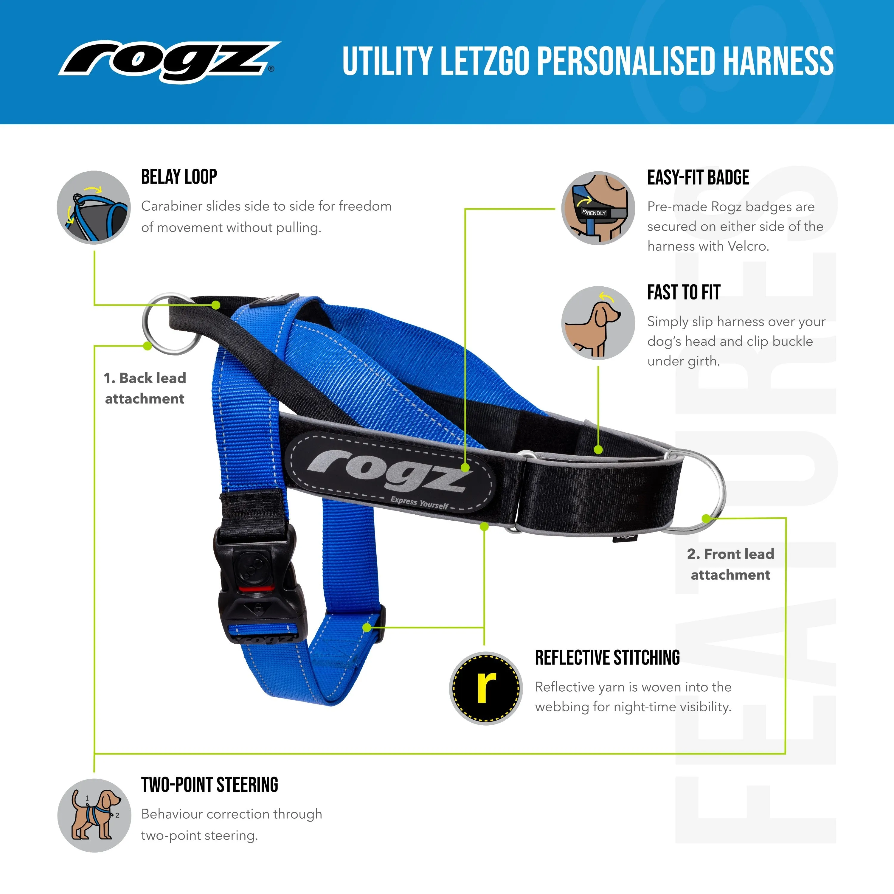 Rogz Utility LetzGo Personalised Harness Red Med=^._.^=