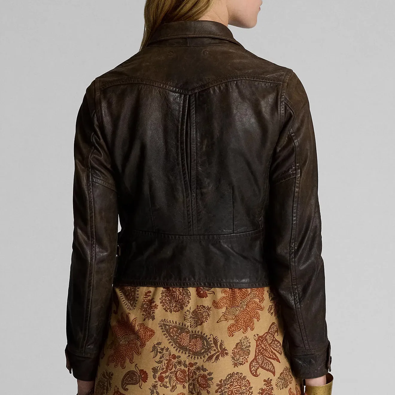 RRL by Ralph Lauren Womens Leather Moto Jacket Dark Sepia