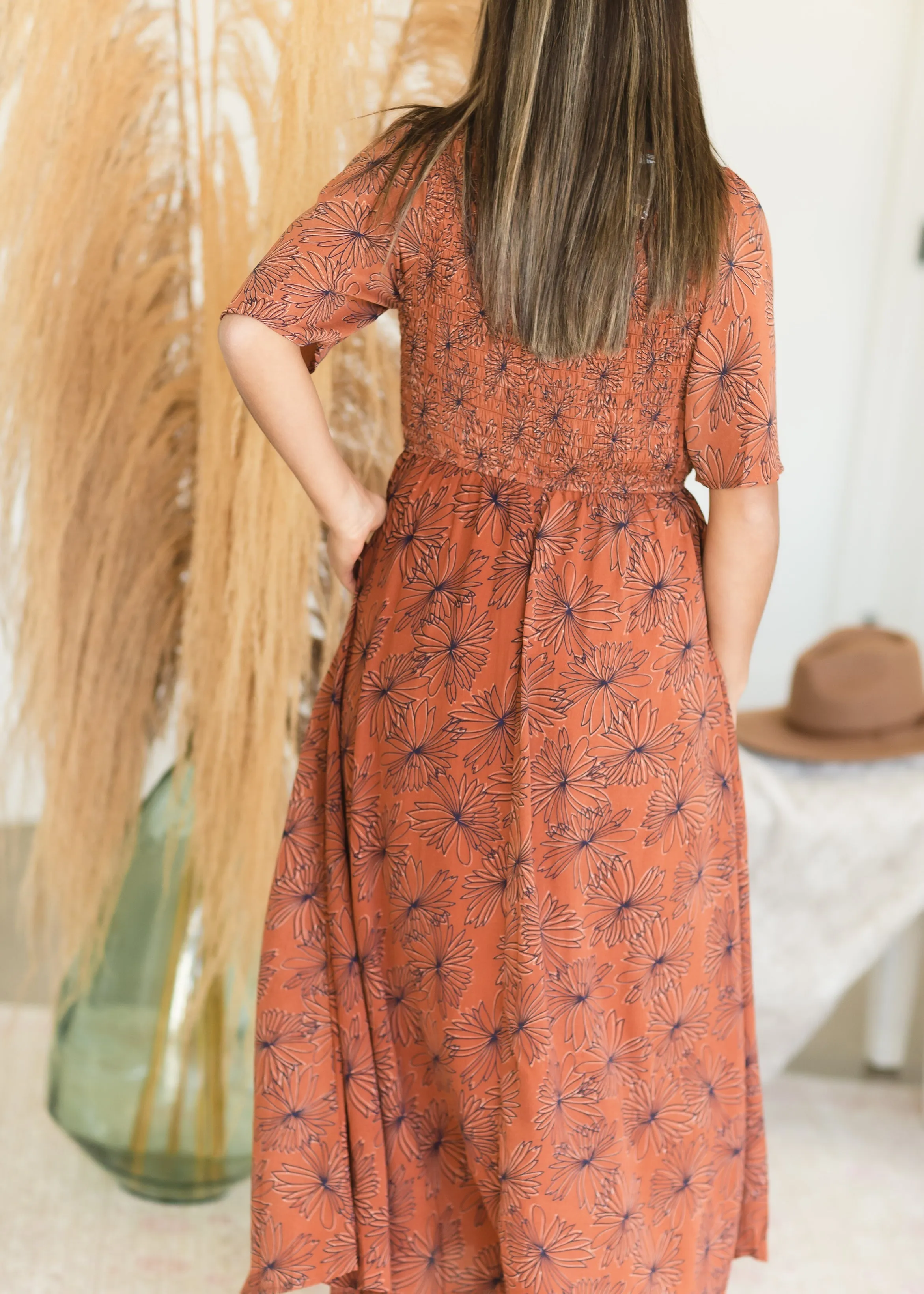 Rust Smocked Button Front Maxi Dress - FINAL SALE