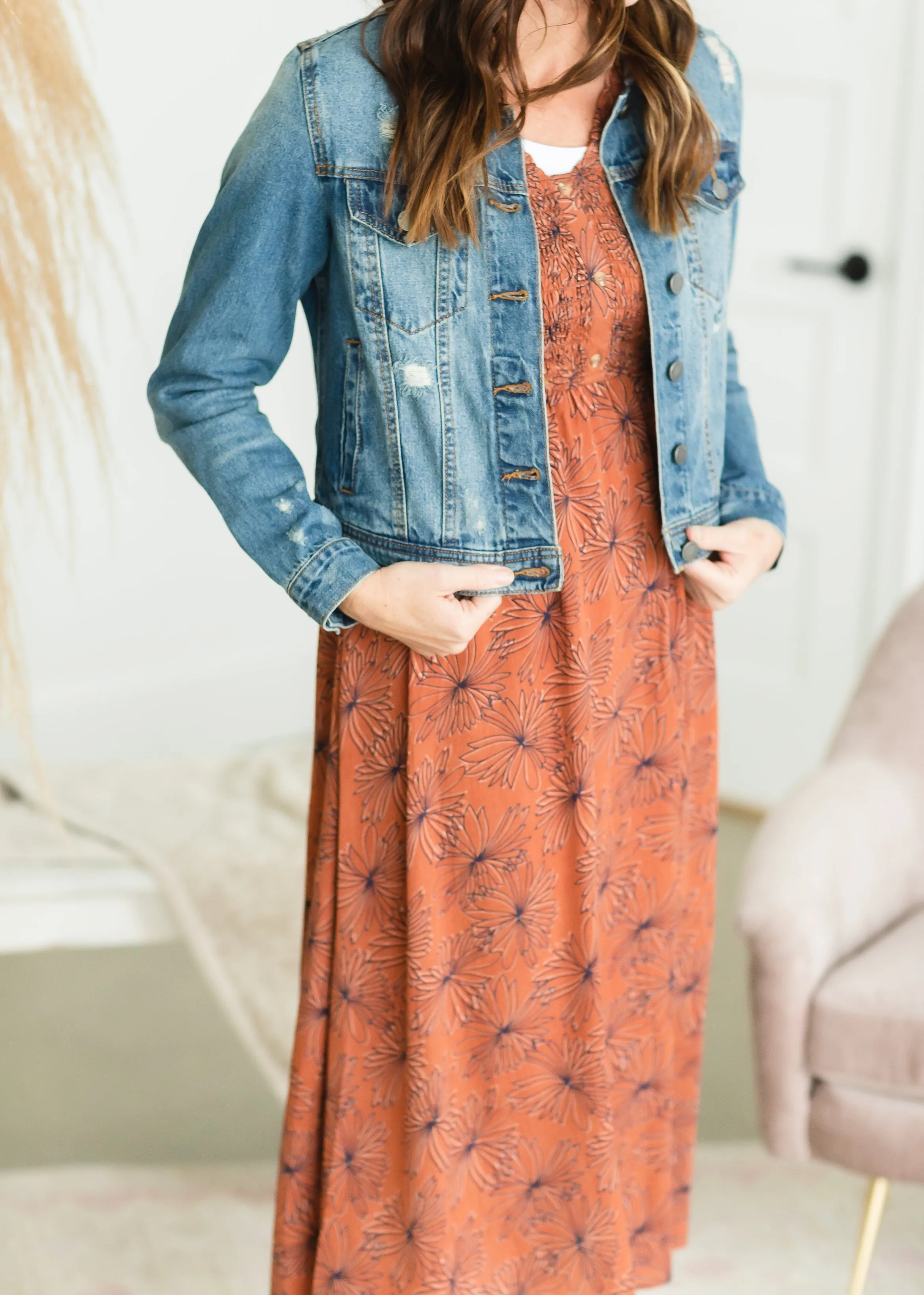 Rust Smocked Button Front Maxi Dress - FINAL SALE