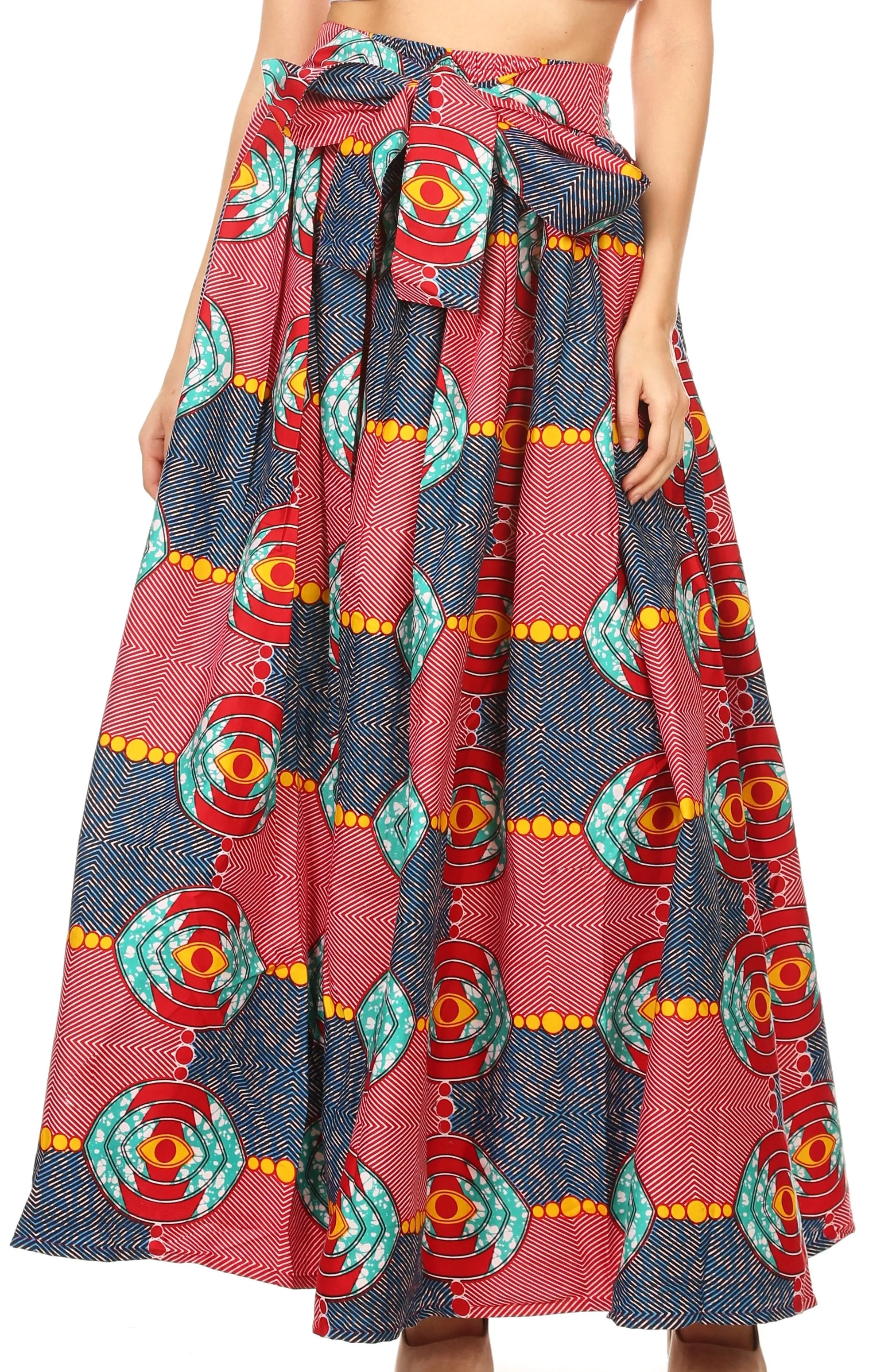 Sakkas Havana Women's Maxi Long  African Print Skirt Puffy with Pockets